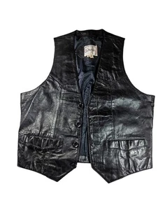 Vintage Men's Lavion Black Leather Western Vest Button Down Size M - Picture 1 of 9