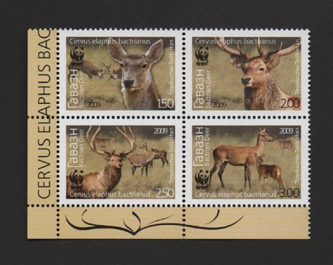 TAJIKISTAN 2009 WWF WORLD NATURE PROTECTION - RED DEER BLOCK OF 4 *MNH* Cover
