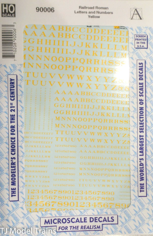 Microscale Decal #90006 Railroad Roman Letters and Numbers Yellow - Image 1 of 1