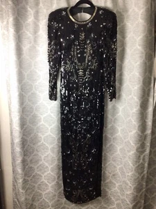 Vtg Alyce Designs Black Tan Heavily embroiled Formal Evening Dress - Picture 1 of 23