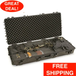 Compound Bow Hard Case Archery Rifle Wheels Padded Waterproof Storage Lock Box - Picture 1 of 12
