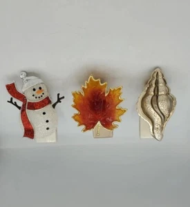 Lot of 3 Bath and Body Works Wallflower Plug In Snowman Fall Leaf Seashell Light - Picture 1 of 7