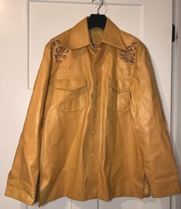 Veste brodée vintage homme DUDS années 1970 DISCO marron vinyle Starsky Hutch large