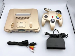 Nintendo 64 Limited Edition Gold Console Controller Cables Set Tested Working - Picture 1 of 16