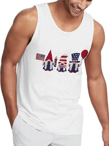 Hat and Beyond Mens Independence Day Graphic Print American Gnomes Tank Top - Picture 1 of 32