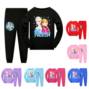 Pop Girls Frozen T-shirt Top+Pants Sleepwear Nightwear PJ'S Sets Pyjamas Outfits - Picture 1 of 16