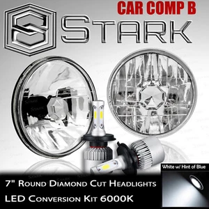H6024 Head Light Glass Diamond Housing Lamp Classic Chrome 7" Round LED Kit (C) - Picture 1 of 1