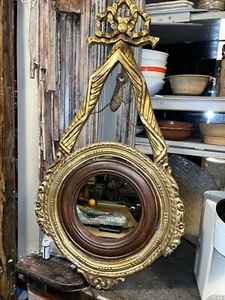 Antique Gilded Carved Wood WATCH EYE Mirror RIBBON Ornate 17x33 - Picture 1 of 15