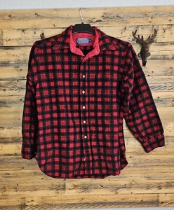 1960s Vtg Child's Sz L Pendleton Virgin Wool Shirt Red MacDuff Tartan Plaid - Picture 1 of 8