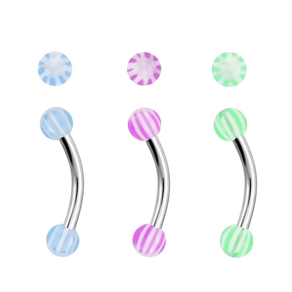 ❤ 1,2 mm Augenbrauen Piercing Curved Barbell Banane Acryl Kugeln Chirurgenstahl - Bild 1 von 1