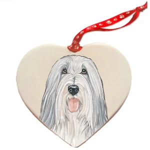 Bearded Collie Porcelain Pet Gift Heart Ornament Double-Sided - Picture 1 of 2