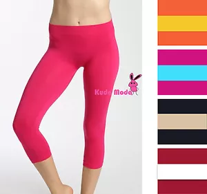 Damen Seamless Basic Stretch Capri Sport Yoga Leggings Skinny Slim Hose - Bild 1 von 18