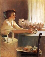 Oil painting young lady by window woman A-Meadow-Flower-John-White-Alexander art