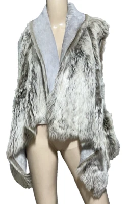 Donna Karan New York Vintage Runway Fur Suede Vest Coat Draped Top Small US 4 6 - Image 1 of 4