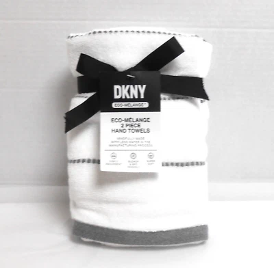DKNY Juego de 2 Toallas de Mano Blanco con Borde Gris 18" x 28" Foto 1 de 2