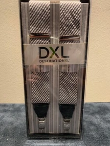 DXL DestinationXL Exclusive Seersucker Suspenders - Grey/White, 35mm Tubular XL - Picture 1 of 4
