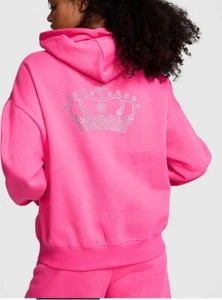 Victoria's Secret PINK BLING HOODIE MIT DURCHGEHENDEM REISSVERSCHLUSS OVERSIZED NEU MIT ETIKETT CROWN M💗💗💗💗 - Bild 1 von 6