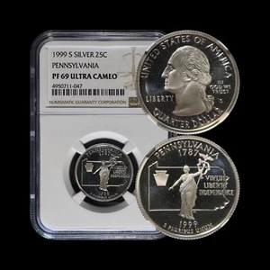 UNITED STATES. 1999, 25 Cents, Silver - NGC PF69 - Pennsylvania, Keystone 047 - Picture 1 of 5
