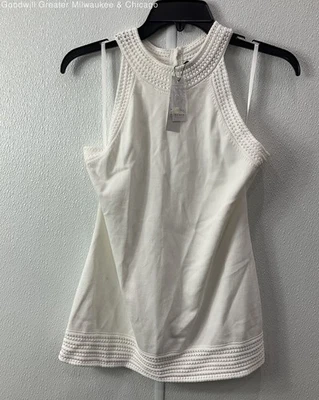 Женская блузка с бретелью через шею White House Black Market экрю однотонная вязаная крючком размер M - Изображение 1 из 3