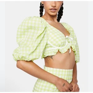 Top corto For Love & Lemons Maureen manga abullonada bustier lazo trasero XS - Imagen 1 de 6