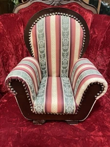 Vintage  upholstered Armchair Wooden Chair For 18” Doll - Picture 1 of 7