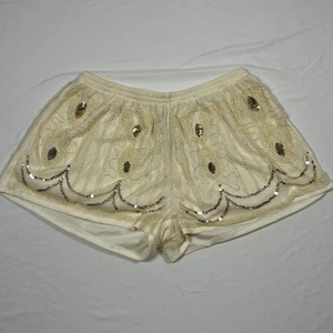 Raga Anthropologie Beaded Sequin Shorts Size M Ivory & Gold Fancy Festival Short - Picture 1 of 7