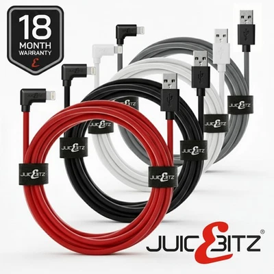 Angled USB Charger Cable for iPhone 14 13 12 SE 11 XR XS 8 7, iPad 4 Air 3 Mini - Image 1 of 4