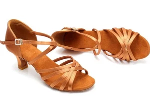Women's Ballroom Dance Shoes Satin Salsa Latin Dancing Shoe 2.2" Heel Size 9 New - Picture 1 of 8