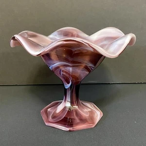 "Plato de caramelo de Sherbet de compota con patas de vidrio de escoria púrpura imperial de colección 4"" de alto" - Imagen 1 de 6