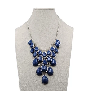 Blue Teardrop Waterfall Necklace Silver tone 16"-18" - Picture 1 of 6