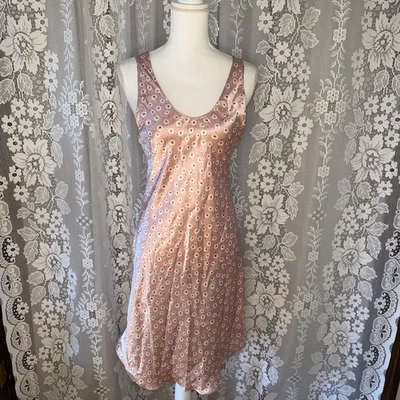 Vestido sin mangas vintage para mujer hecho a mano suave floral líquido satinado opaco corte sesgado M Foto 1 de 4