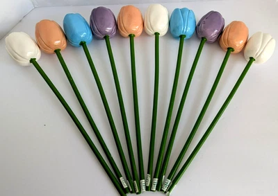 10 Vintage Taitu Japón Cerámica Tulipán Flor Colores Pastel Hogar Jardín Decoración 14" Foto 1 de 4