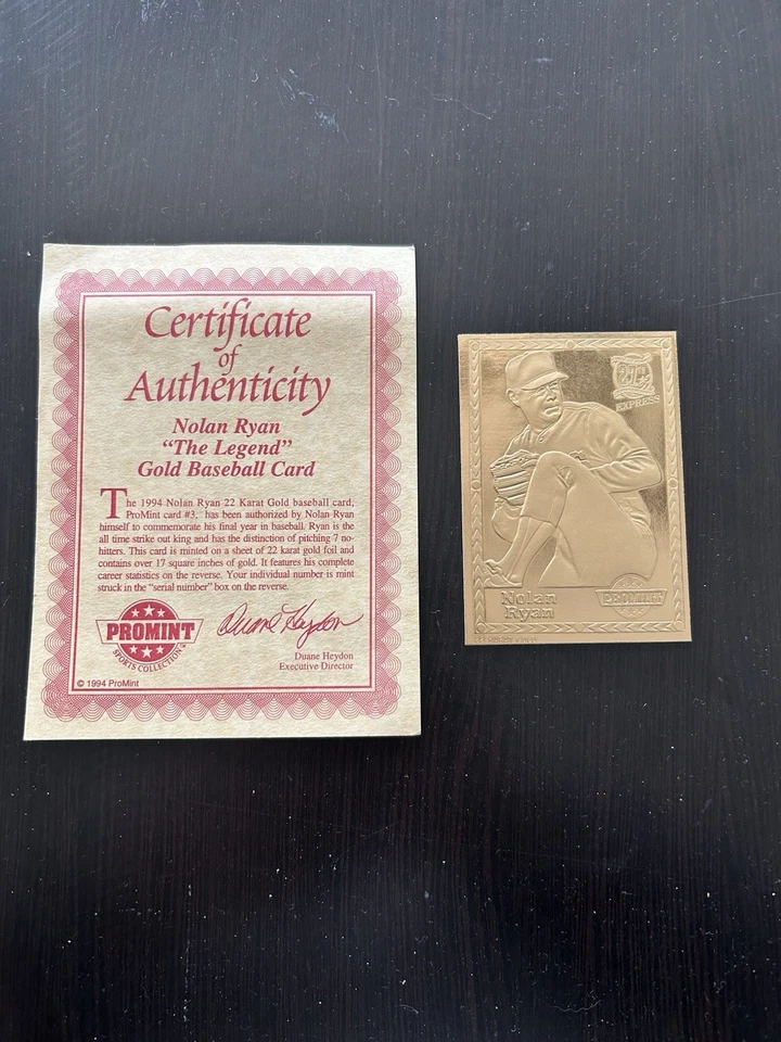 1994 Pro Mint Promint Nolan Ryan 22kt Gold Card With Coa Numbered. - Image 1 of 4