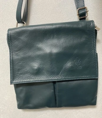 Vera Pelle Italian Leather Crossbody Bag Teal Green Made in Italy GenuineLeather - Image 1 of 4