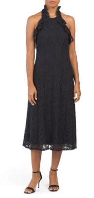 Nanette Lepore Womens Blue Lace Halter Sleeveless Midi Cocktail Dress Sz 4 New - Image 1 of 4