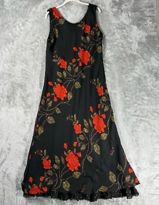 Mary McFadden Maxi Dress 16 Black Red Floral Ruffle Evening Gown Romantic Y2k - Image 1 of 4