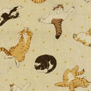 Feline Drive Fabric Funny Animals Natural CANVAS Kokka Sold by the Yard