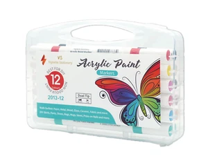 12x Acrylic Brush Markers Dual Nib Coloring Drawing Sketch DIY Artist Kid Gift - Picture 1 of 12