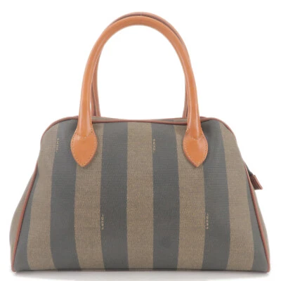 FENDI Pequin Hand Bag Brown Khaki Black PVC Leather 14107 Auth Used - Image 1 of 4