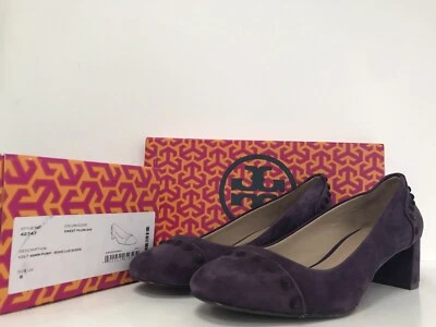 NIB TORY BURCH US 8M Colt Suede Covered Studs ~1.75" Heel Pump Plum 42747 New - Image 1 of 4