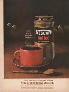 1964 Nescafe Instant Coffee Vintage Print Ad 1960s New Minute Brew Cup of Coffee - Picture 1 of 1