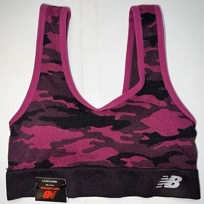 Sujetador deportivo New Balance camuflado para mujer talla PEQUEÑO negro púrpura fucsia nuevo con etiquetas Foto 1 de 4