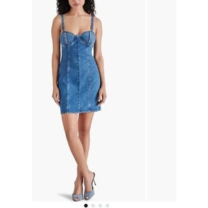 NEW Steve Madden Denim size XL Corset Mini Blue Jean Dress Summer Sweetheart! - Picture 1 of 3