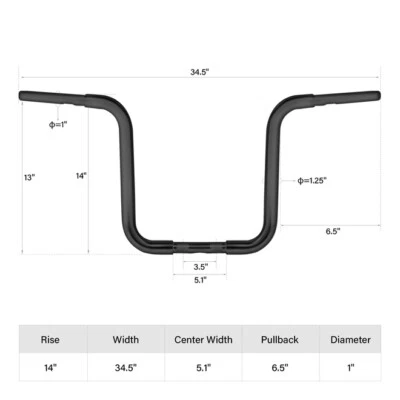Manillar de barra colgante Curve Ape 14/16/18" Elevación 1,25" Se adapta a Harley Sportster XL Foto 1 de 4