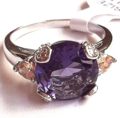 Anillo de cóctel amatista citrino talla 11 simulado plateado circonita cúbica Foto 1 de 4