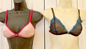 2 DKNY sz 32 Wireless Bra Pink / Brown & Turquoise Sheer + free white Jockey 32 - Picture 1 of 10