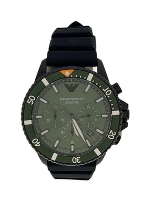 Кварцевые часы Emporio Armani аналоговые резиновые зеленые черные AR-11463 б/у из Японии - Изображение 1 из 4