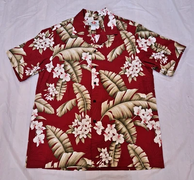 MD моды красный мужской L гавайский коротким рукавом рубашка 100% хлопок сделано на Гавайях - Изображение 1 из 4