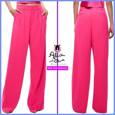 Pantalones plisados Alice + Olivia Pompey rosa salvaje cintura alta TALLA 2 Foto 1 de 4