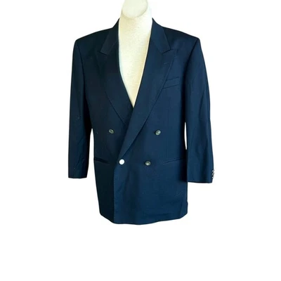 Ted Lapidus Vintage Midnight Navy Blue Double Breasted Sports Coat Blazer  40R - Image 1 of 4